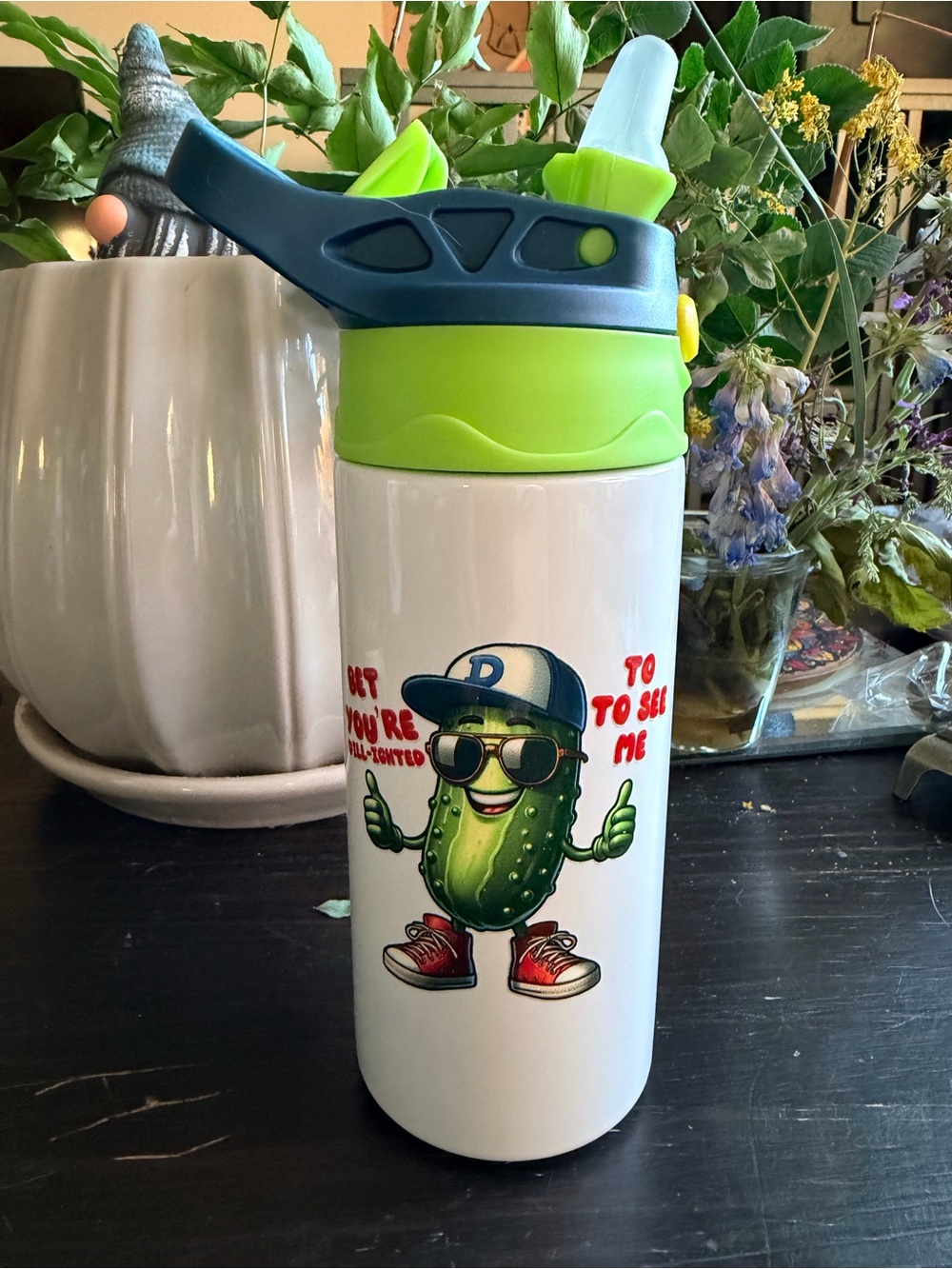 Kids Tumbler Boy Pickle Dill Stainless Steel Water Bottle Handmade NOT Vinyl